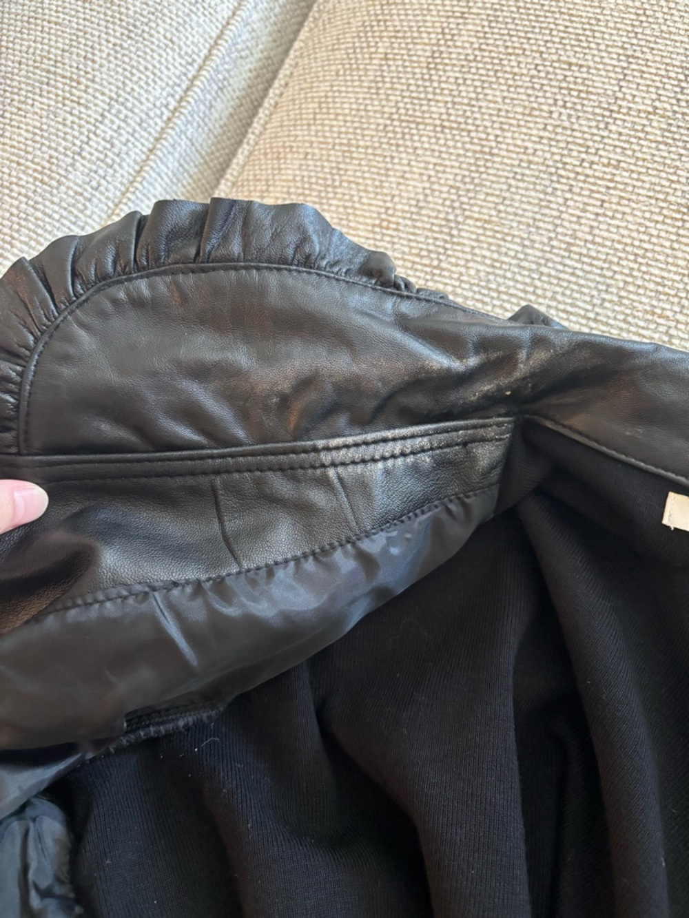 Caprice Black Rayon Knit and Leather Lamb Skin Ruffle Jacket - Picture 5 of 5